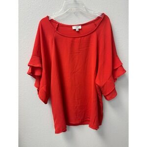 Umgee Orange Ruffle Sleeve Blouse Lightweight Top Casual‎ Everyday Size S